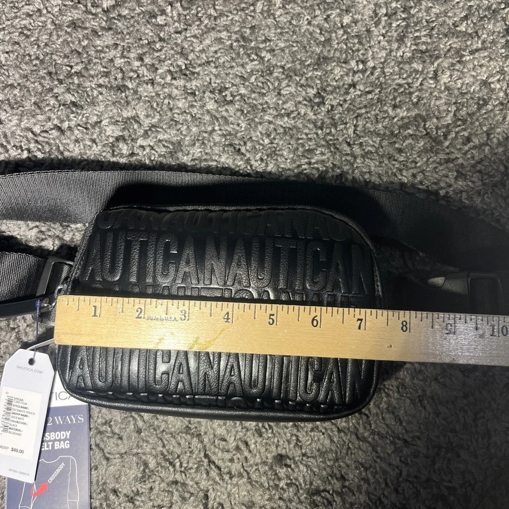 Nautica Deckmate Pouch Black Embossed Logo RFID Crossbody Belt Bag New With Tags